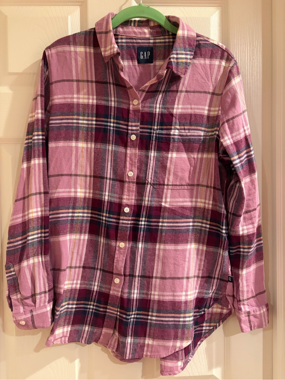 GAP Purple and White Plaid Flannel Button-Down Shirt
